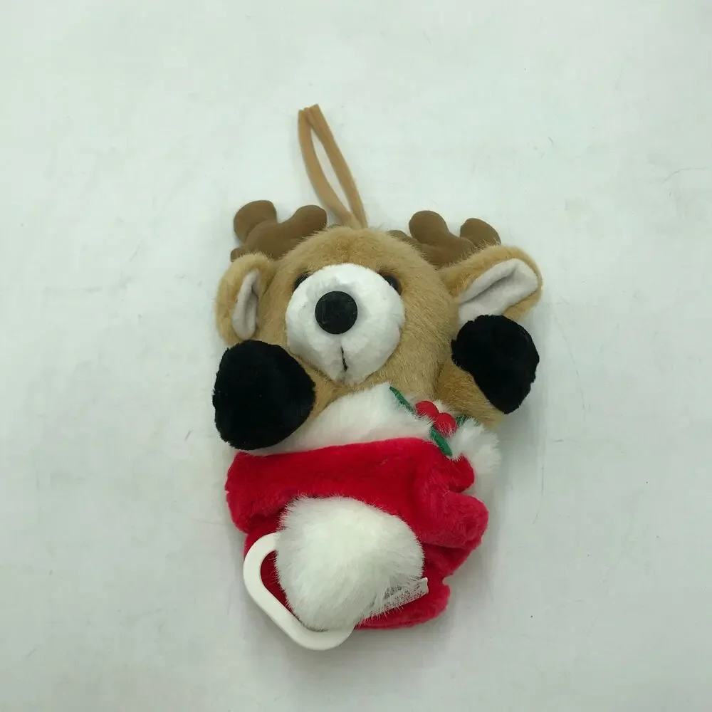 Vintage Dakin Plush Reindeer Pull Musical Christmas Holiday Red 1993 Works